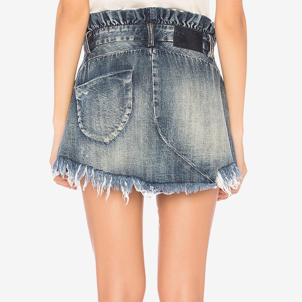 One Teaspoon Le Cult Mini Skirt Size 26 Blue Denim Distressed Paperbag - Picture 5 of 5